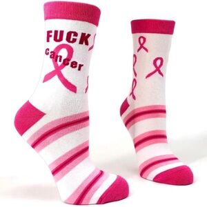 •F Cancer• Breast Cancer Awareness Crew Socks